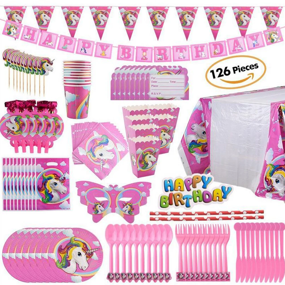 126 шт. розового цвета на день рождения с изображением единорога аксессуары для