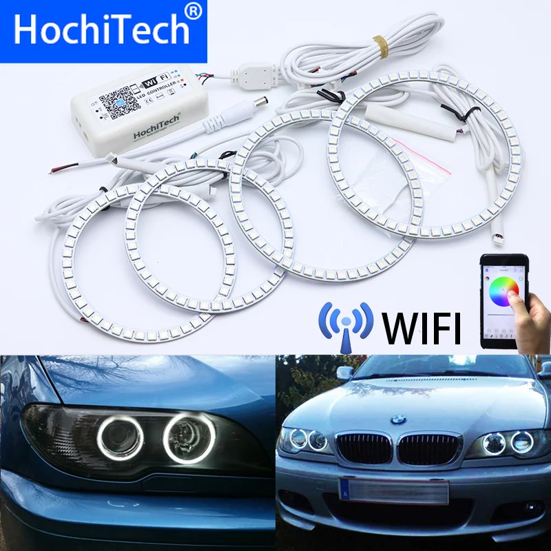 

Беспроводной разноцветный светодиодный дневной светильник «ангельский глаз» с RGB-подсветкой и Wi-Fi для BMW 3 серии E46, кабриолета купе Cabrio 2004 2005...