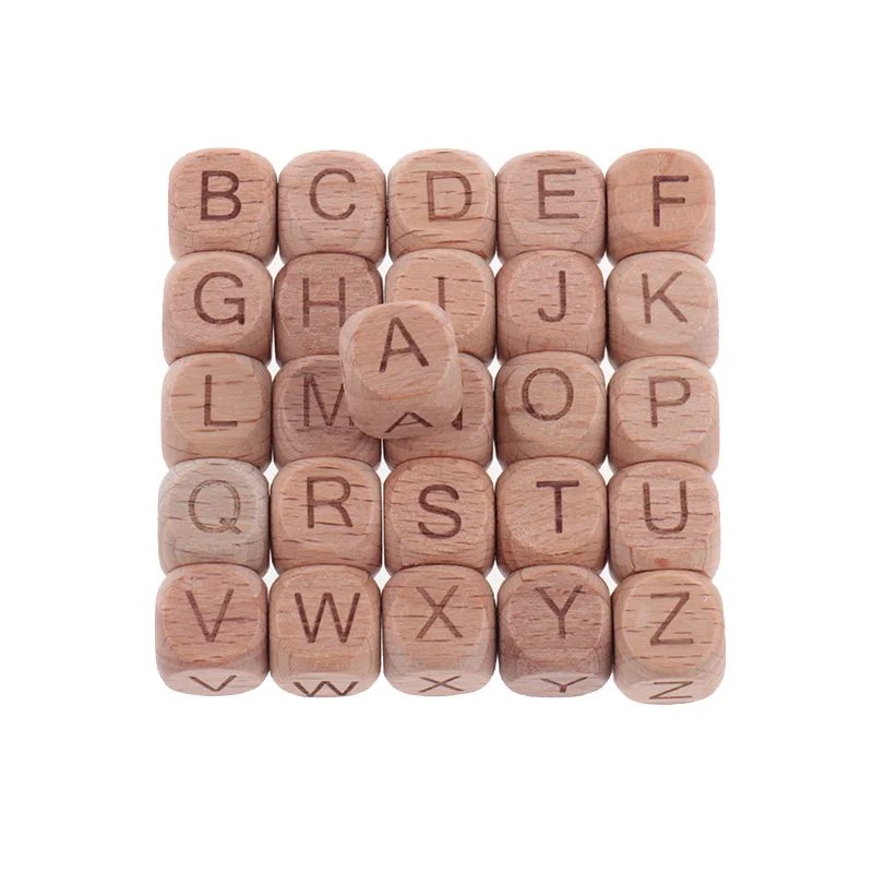 500 Uds letras de madera para beb&eacute;s cuentas de madera de haya beb&eacute; mordedor de madera de grado alimenticio para dientes juguetes de madera sin BPA-1