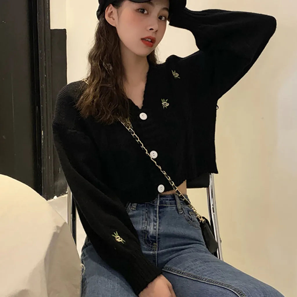 Женский вязаный Свободный кардиган Free Ostrich Повседневный свитер с вышивкой