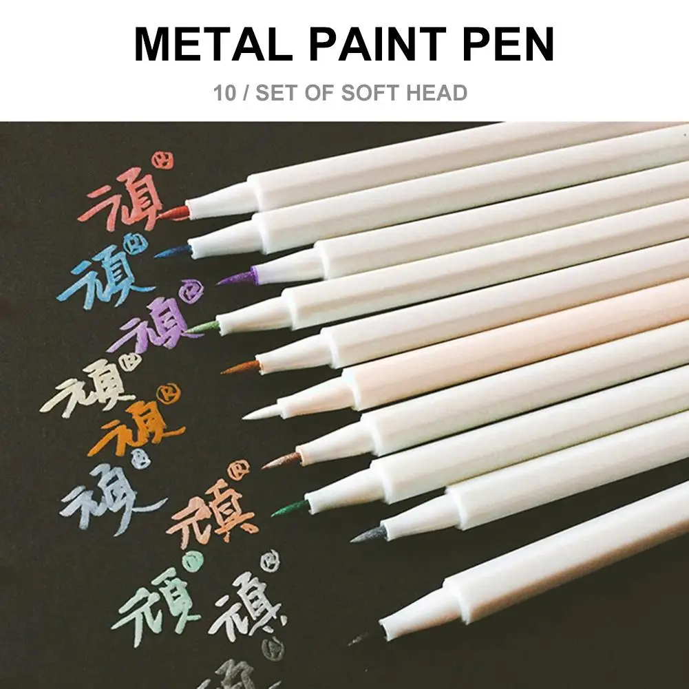 

High Quality Soft Head Color Metal Pen White Gold Mark Paint Marker Pen For Graffiti DIY Album Student Kids Gifts
