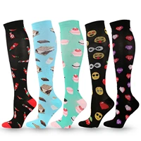 2021 new cartoon compression stockings for men women nylon smiley pattern compress socks cycling sock prevent varicose veins