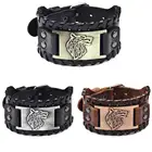 Винтажные мужские ткань браслет широкий кожаный регулируемый браслет с волчьей головой в винтажном стиле широкие браслеты Nordic мужской браслет, Викинг