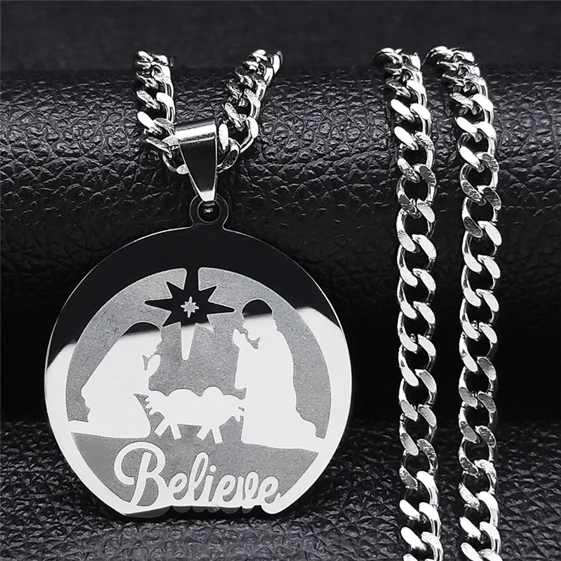 

Hip Hop Moon Stainless Steel Nativity Day Pendant Necklace Women/Men Silver Color Necklaces Chain Jewelry cadena N2233S04