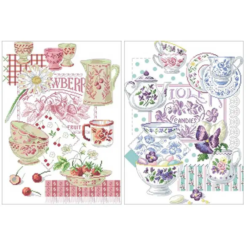 

Tea set patterns counted 11CT 14CT 18CT Cross Stitch Sets DIY Chinese Cross-stitch Kits Embroidery Needlework