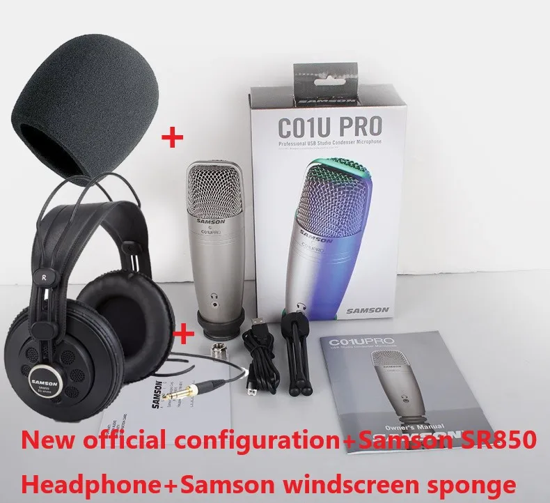 with WS03 and SR850 Наушники SAMSON C01U Pro и SAMSON SR850 с микрофоном для мониторинга в реальном времени, USB конденсаторный микрофон для трансляции музыки - Цвет: with WS03 and SR850