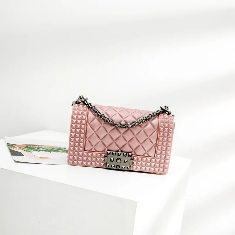 small pink SGARR, модные женские сумки-мессенджеры из ПВХ, высокое качество, женские сумки на цепочке, сумка через плечо,, роскошная дизайнерская женская сумка на плечо - Цвет: small pink