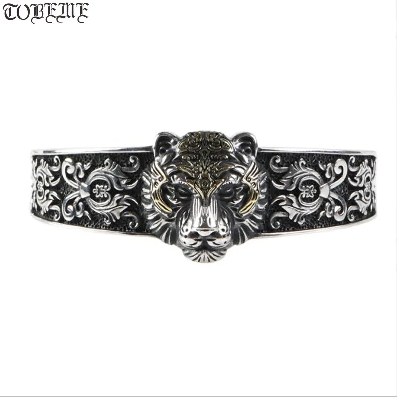 

100% 925 Silver King-Tiger Bangle Fengshui Power Tiger Man Cuff Bracelet