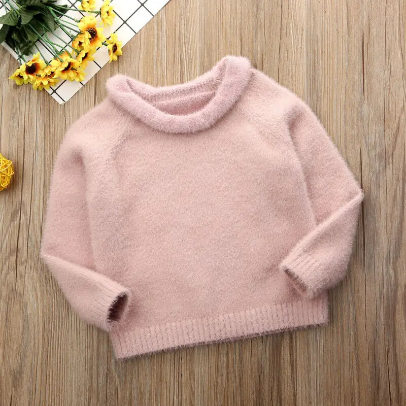 Baby Autumn Winter Clothing Kid Girl Boy Fuzzy Sweater Toddler Knitted Pullover Top jumper Children Solid Clothes 0-3T |