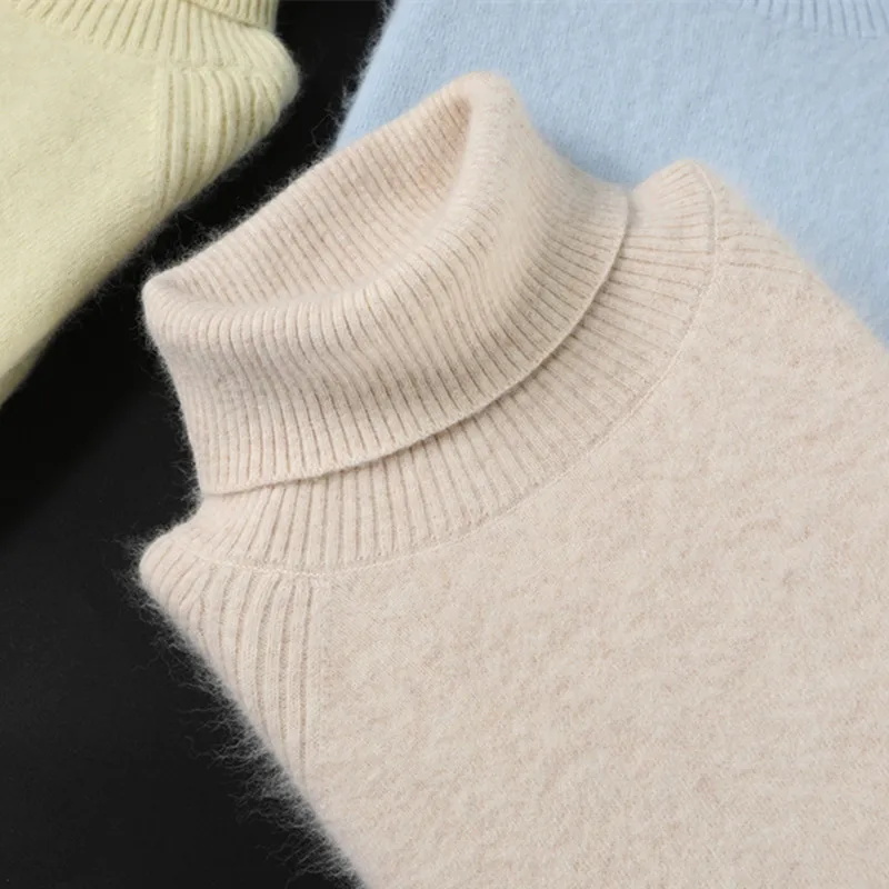 

2020 New Super Warm Pure Mink Cashmere Sweaters and Pullovers Women Winter Turtleneck Solid Color Soft Tops Female Basic Jumpers