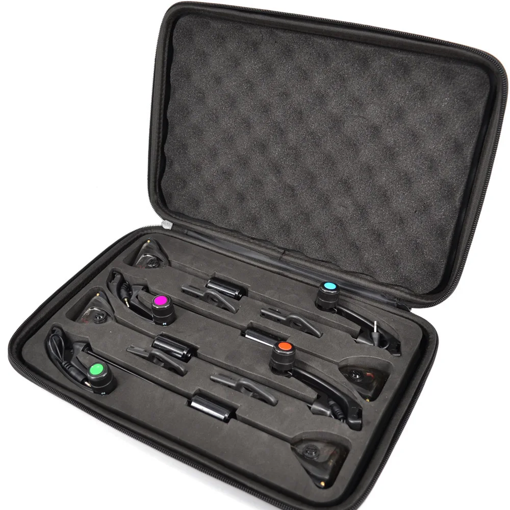 

Carp Fishing Swingers Set in Case Illuminated drop off Indicators Led 4pcs colors in zipped protection fishing case