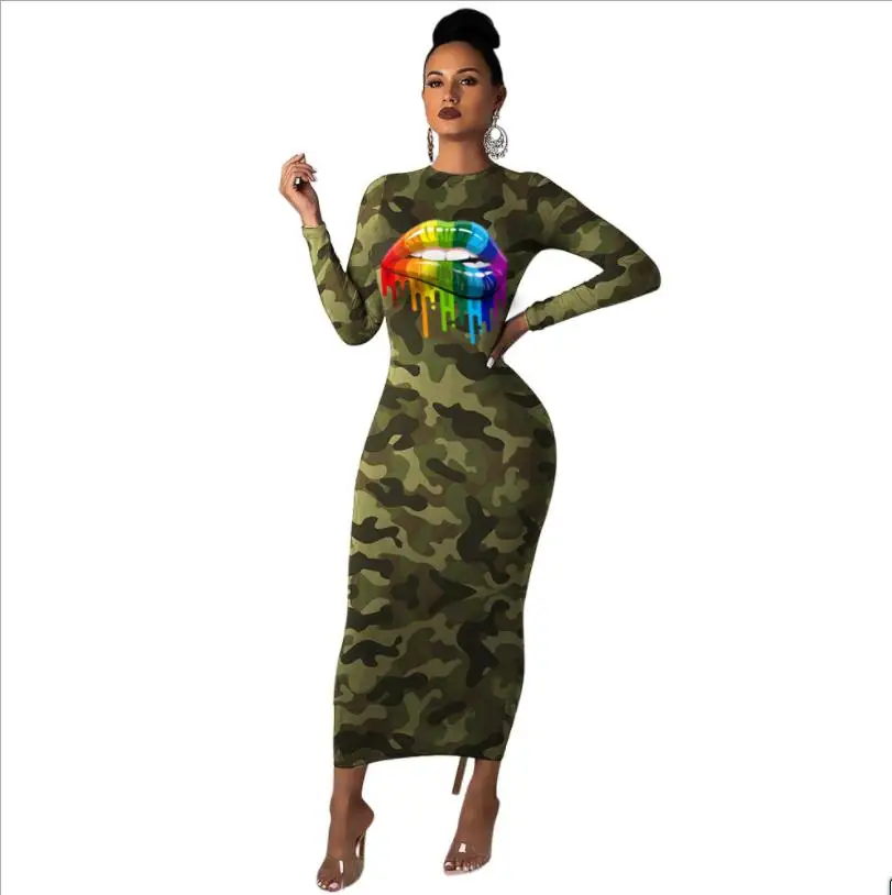 Африканское платье осень и зима цифровая печать тонкое с рукавами новое модное