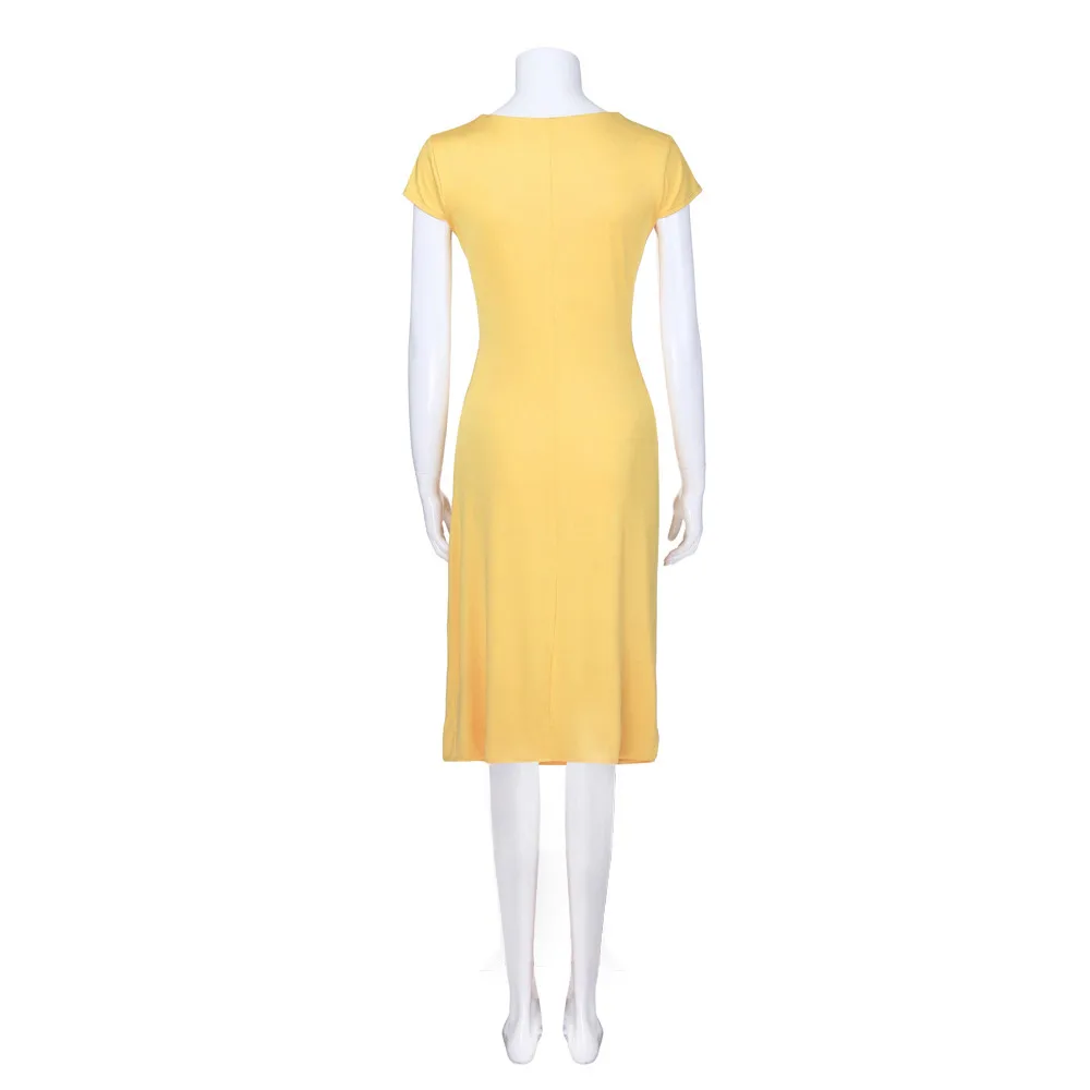 2020 Summer Dress Women Bodycon Sexy Vintage Elegant Solid Yellow Pencil Dresses Party Vestidos Plus Sizes#3 | Женская одежда