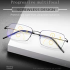 Титановый сплав мужские прогрессивные мульти-фокус анти-синие очки для чтения оптическая оправа по рецепту корейский без винтов glasse 1,5
