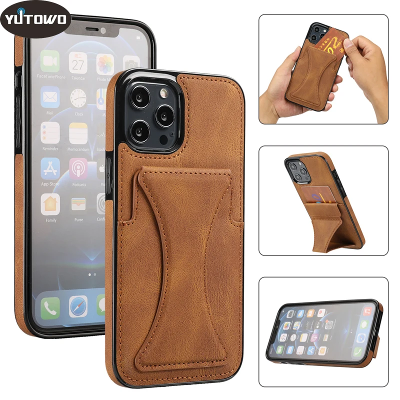 Funda PU Leather Case for iPhone 13 12 Pro Max 11 Pro Max XS Max XR 7 8 Plus Card Slot Coque Bracket Protective Phone Case Cover