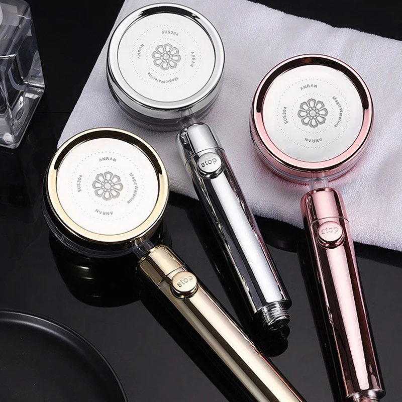 

Pressurized Nozzle Turbo Shower Head One-Key Stop Water Saving Gold High Pressure Shower Head Magic Water Line Bathroom Accessor