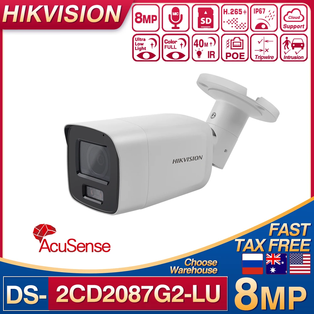 

Hikvision 8MP IP Camera DS-2CD2087G2-LU ColorVu 4K Acusense Bullet Camera Build-In MIC Security Protection Surveillance Camera