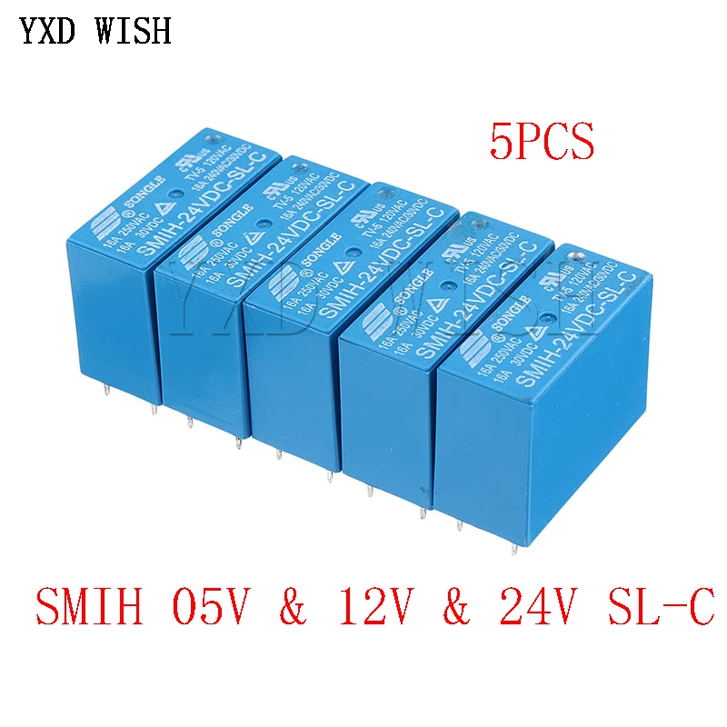 

5 шт. SMIH-05VDC-SL-C SMIH-12VDC-SL-C SMIH-24VDC-SL-C 05 12 24 В Реле 250 В 16 А 8 контактов SMIH-05 В 12 В 24 В постоянного тока-SL-A 6-контактное оригинальное реле