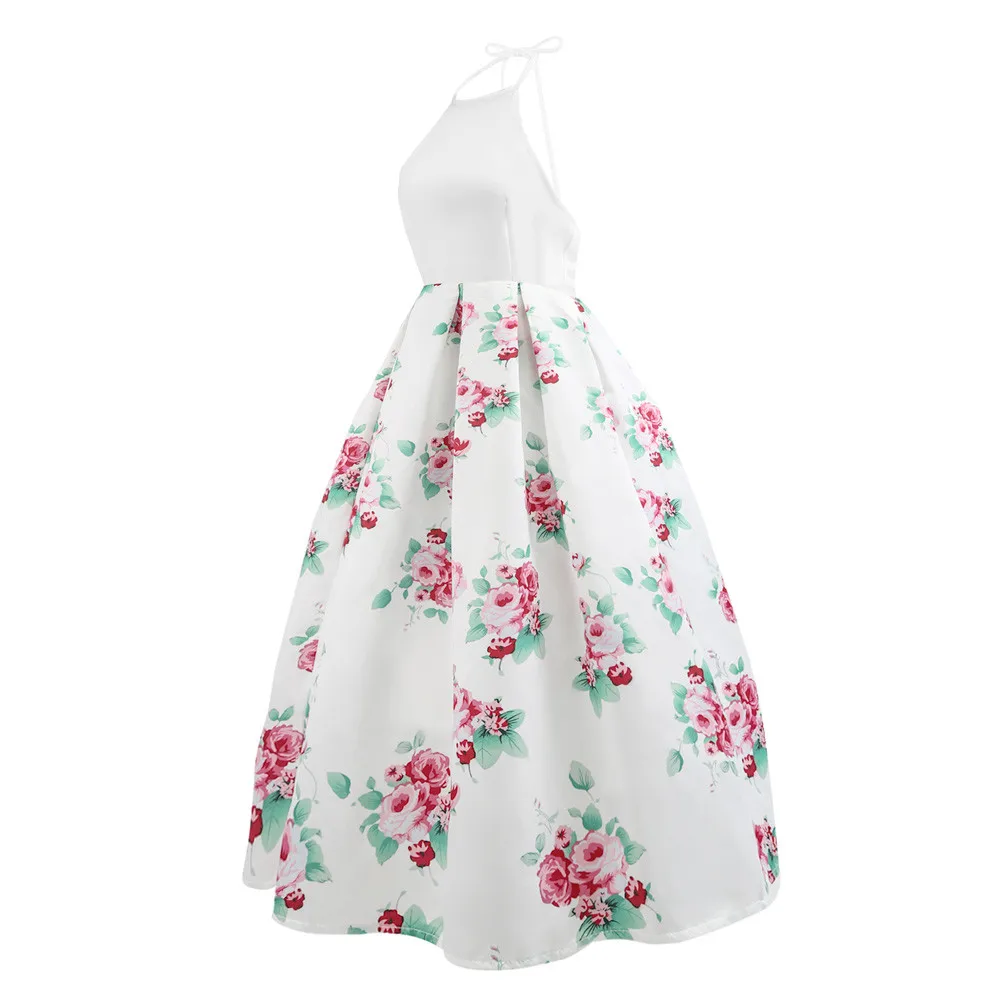Fashion Women Ball Gown Dress Halter Long Casual Beach Floral Print Sundress Evening Party Vestidos de fiesta | Женская одежда