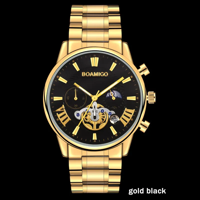 F933A gold black BOAMIGO, мужские часы, Лидирующий бренд, Роскошные, водонепроницаемые, под платье, кварцевые, деловые, мужские часы, часы, повседневные, механические, турбийон, спортивные часы - Цвет: F933A gold black