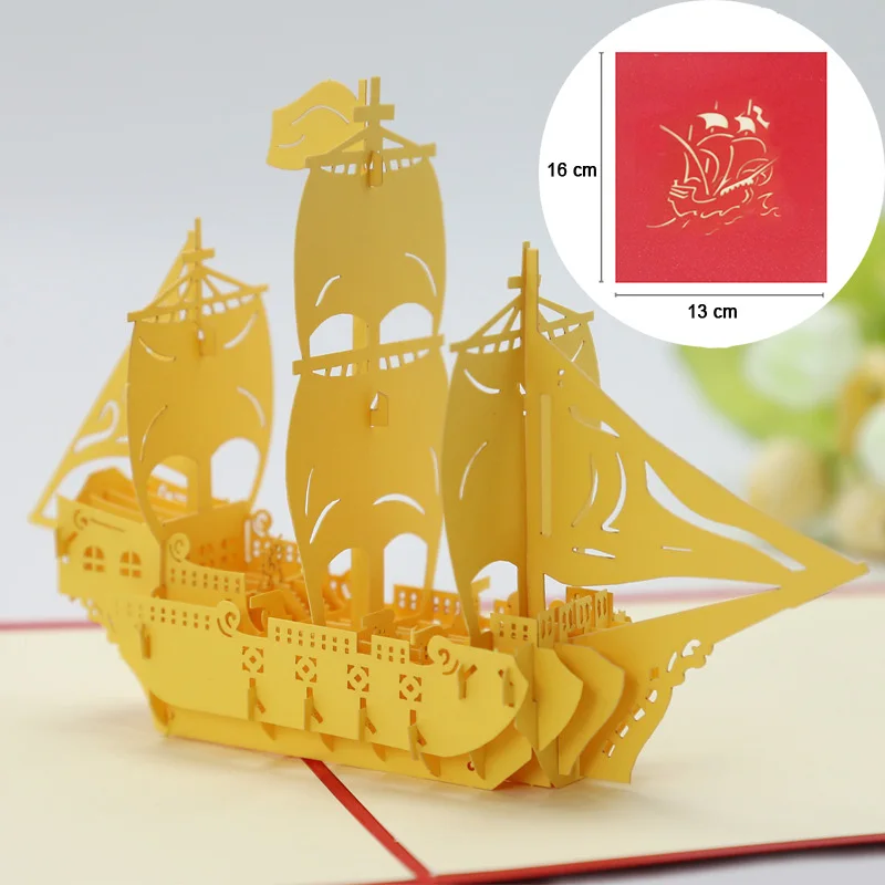 sailboat-yellow 3D всплывающие открытки на день рождения 3D миниатюрные Пригласительные открытки мировые аттракционы визитная открытка подарки для мальчиков поздравительная открытка туристическая открытка - Цвет: sailboat-yellow