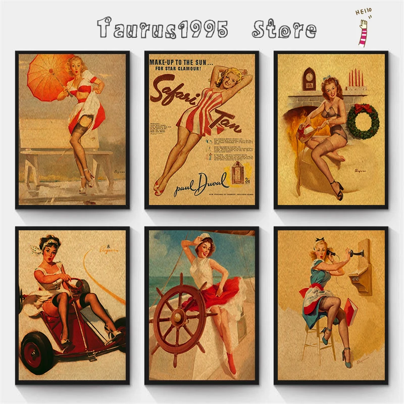 

World War II PINUP GIRLS Classic Retro Kraft Paper Poster Sexy girl Decorative Painting Military Bar Cafe Home Room Decorb NO.3