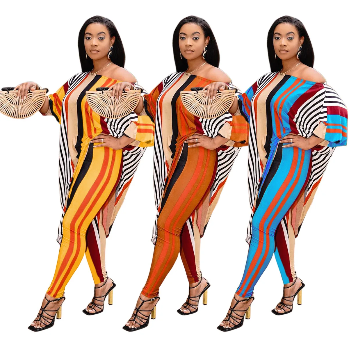 

African 2021 Dashiki Traditional African Clothing Two Piece Set Women Africaine Print Bodycon Dress and Pants Sets Clothes