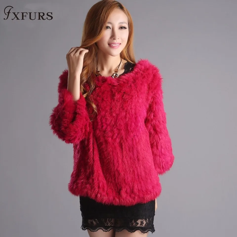 FXFURS роскошное вязаное пальто из кроличьего меха женская куртка из натурального кроличьего меха Меховой жилет из кроличьего меха пуловер для девочек 9 цветов