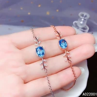 kjjeaxcmy fine jewelry natural blue topaz 925 sterling silver new women hand bracelet support test popular