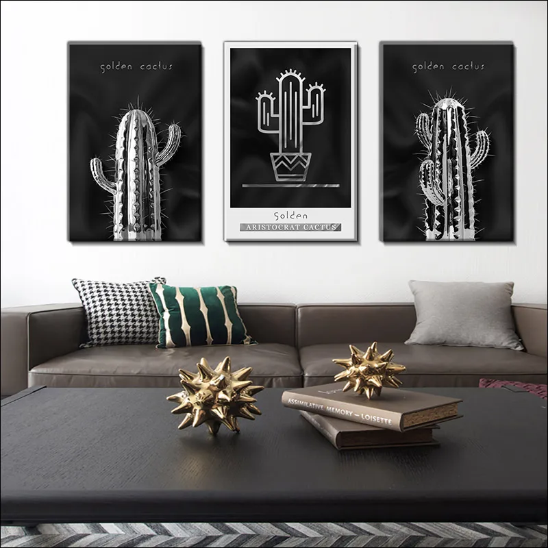 

Simple Black and White Style Cactus Graphics and Prints, Plant Painting, Art Canvas Painting, English Poster Printing, Home Deco