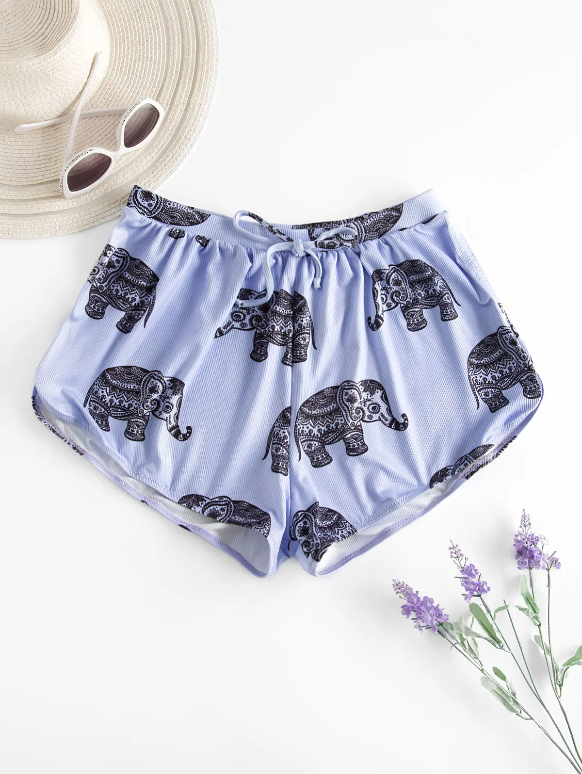 

ZAFUL Elephant Print Ribbed Bowknot Swim Bottom Boy Leg Swim Bikini Bottom Tribal Print 2021