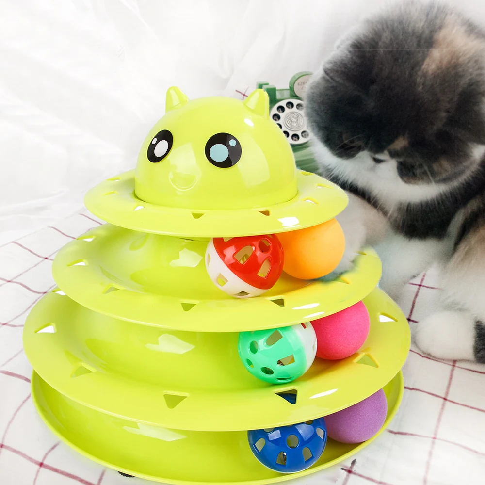 Трехуровневая игрушка для кошек башни треки ролик с шестью цветными шариками
