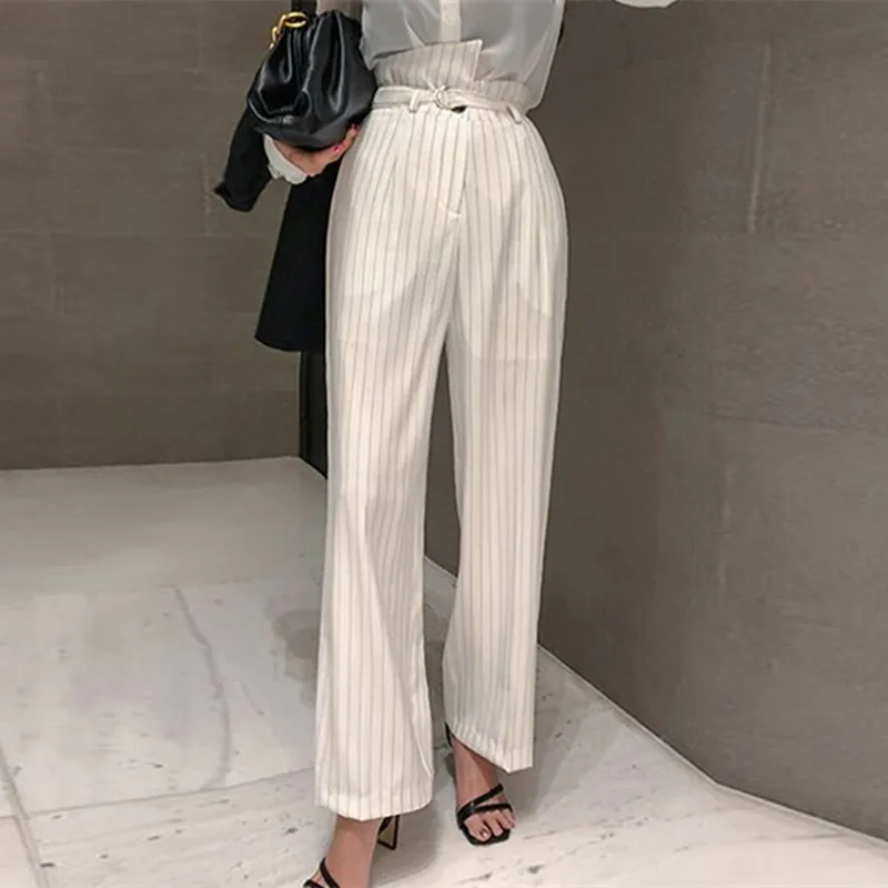 HziriP полосатые повседневные свободные прямые женские Костюмные брюки 2021 новые