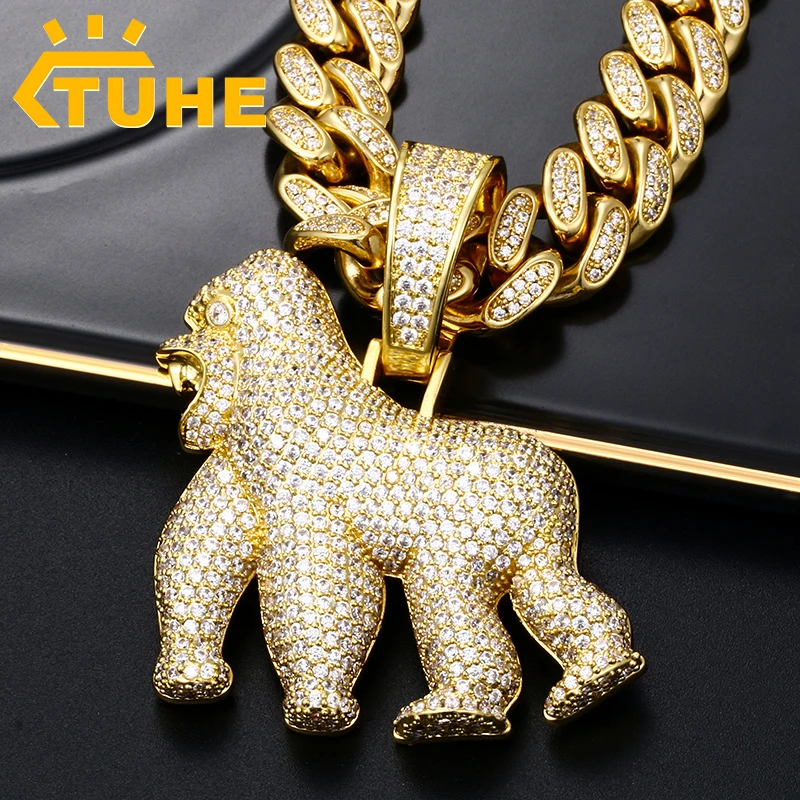 

Высокое качество животных большой Горилла формы ожерелье для мужчин в стиле «хип-хоп» полный льдом, кубический цирконий, подвеска, ожерелье...