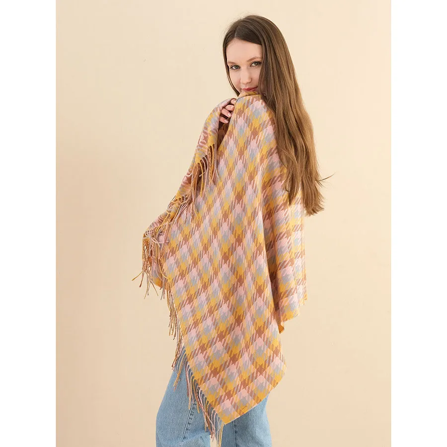 Женский шарф с рисунком гусиная лапка зимний мягкий большой длинный кашемировый