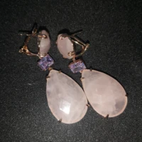 top quality big pink quartz natural stone long drop hanging earrings with stones copper party jewelry woman 2021 trend wholesale