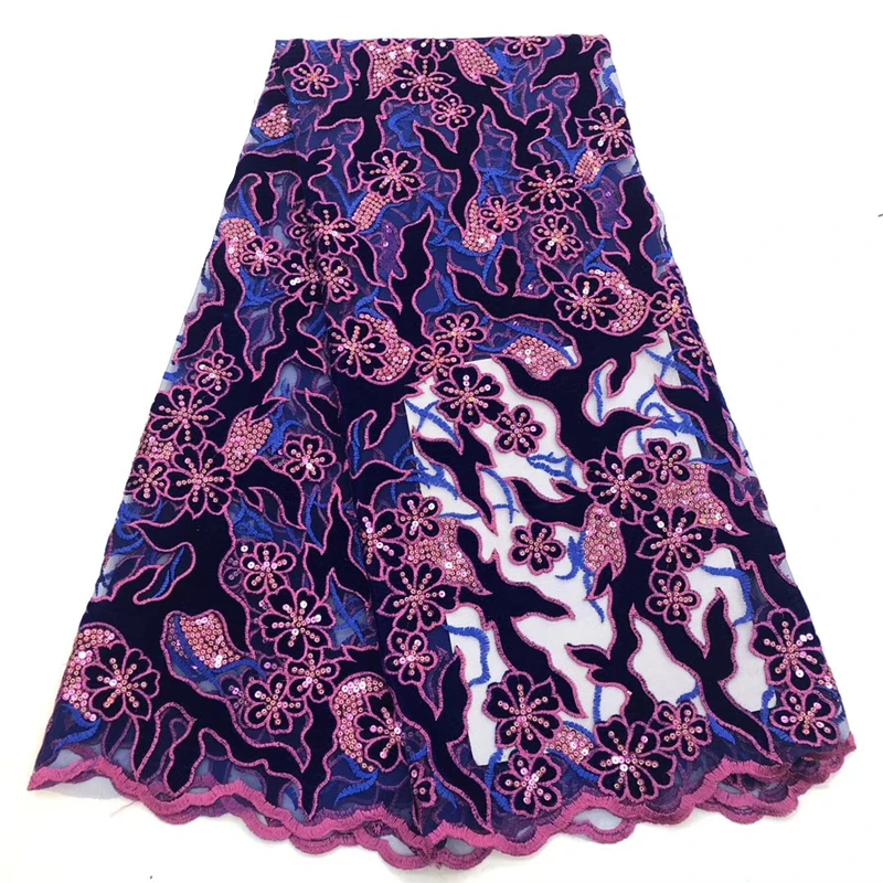 

African Lace velvet Fabric with 2019 French sequins design tulle embroidery velvet Fabric Used for Africa women Party dress