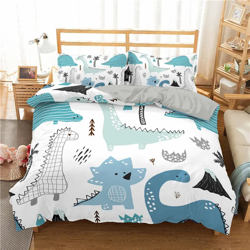 Hot Selling 3d Dinosaur Family Bedding Set For Kids Cartoon Printed Bed Cover Single Boys Duvet Size Bedclothes | Дом и сад