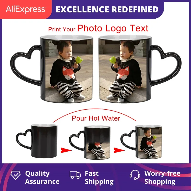 Drop shipping DIY Photo Magic Color Changing Mug,custom your photo on Tea cup,unique Ceramic Coffee Cup best gift for friends