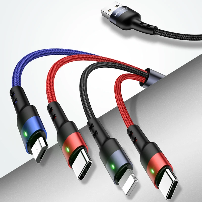 usb c usb c Micro IP USAMS 4 в 1 мульти usb Кабель зарядного устройства для iPhone xs samsung huawei xiaomi линия зарядки для lightning micro usb type c кабель led - Цвет: usb c usb c Micro IP