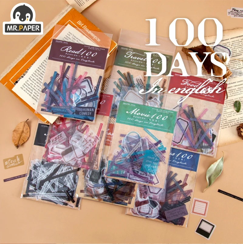 

8 Designs 100 Pcs/lot English Days Travel Journaling Bullet Hand Account DIY Scrapbooking Material Litmus Paper Pack LOMO Card