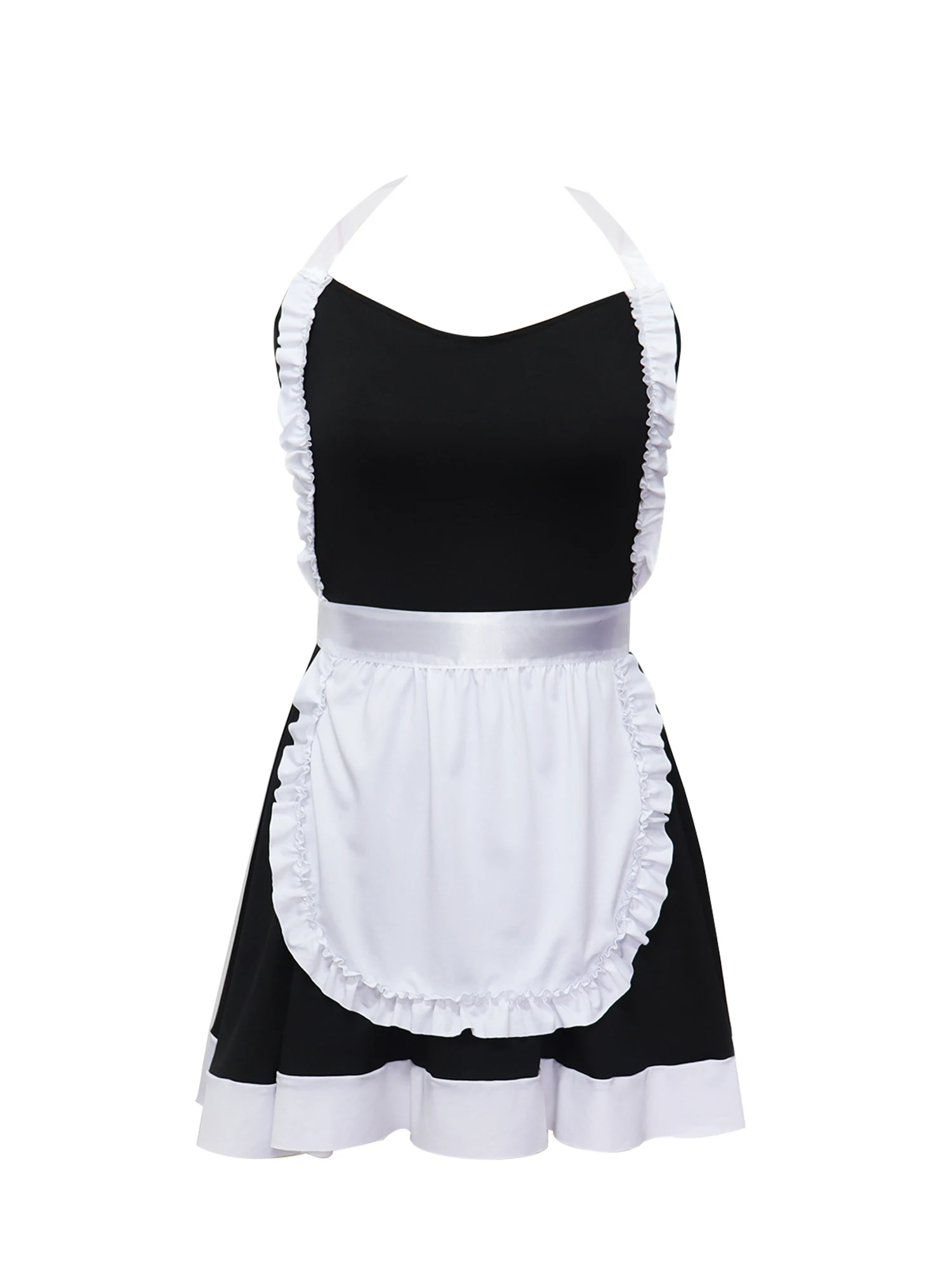 

Women's Sexy Babydoll Hanging Neck Halter Lace Bow Lace Stitching V-Neck Maid Cosplay Maid Uniform Two-Piece Suit