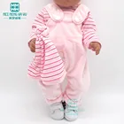 Одежда для кукол для новорожденных, полосатая футболка 18 дюймов 40-43 см, розовые брюки с ремешком, американская кукла, подарок для девочек