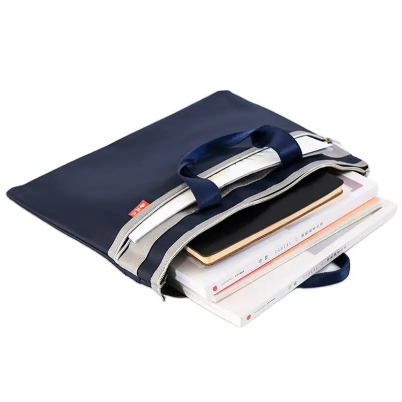 Fashion Canvas Portable Briefcase Double Zipper Document Bags Data Document Office Storage Briefcase Handbag High Capacity