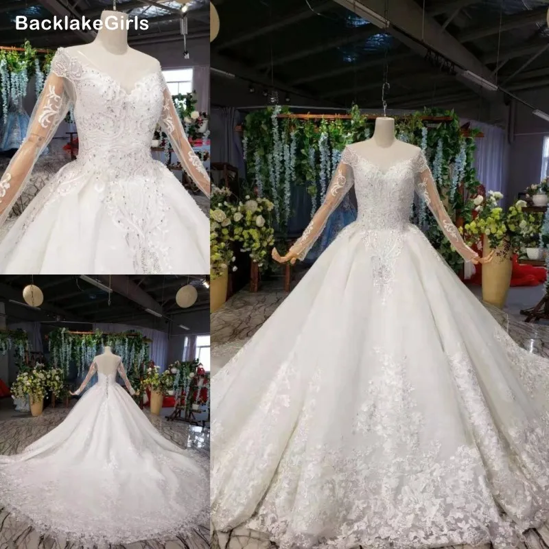 Простое свадебное платье пляжное с v-образным вырезом и длинным рукавом открытой