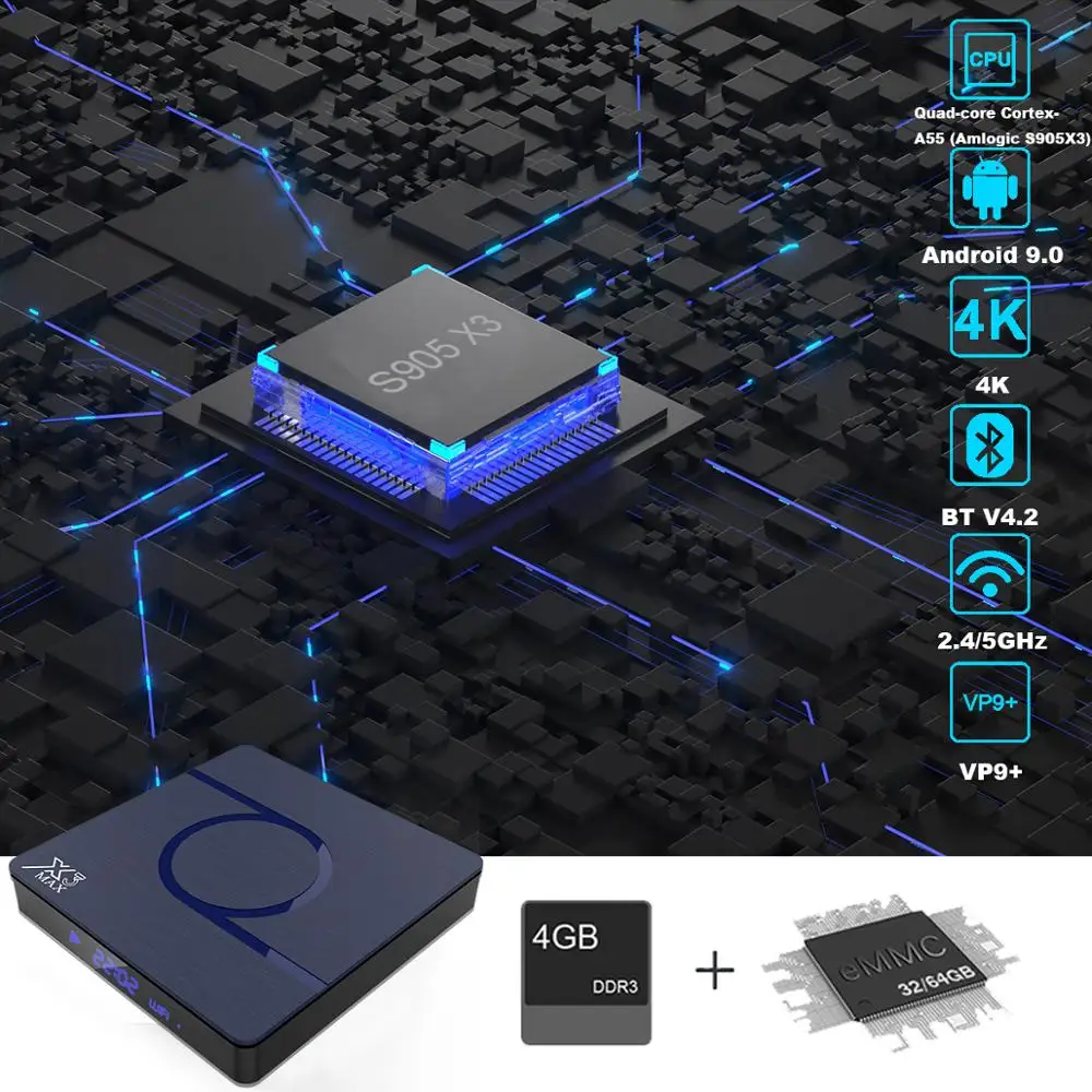 ТВ приставка X3 MAX для Smart TV Android 9 0 Amlogic S905X3 4 ГБ 64 8K 1080P HD медиаплеер двойной Wi Fi Netflix