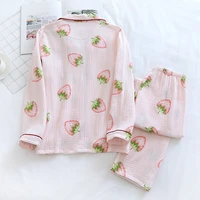 new spring and summer ladies cotton crepe cloth home wear pajamas large size simple and cute long sleeved trousers set sleepwear