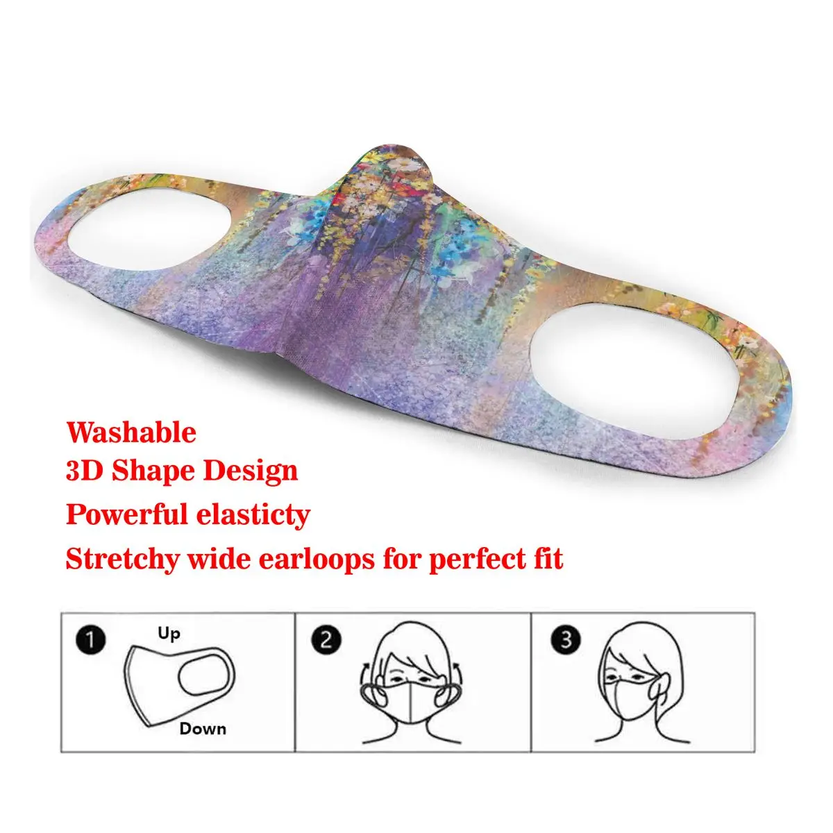 

Retro Flower Hand Drawn Art Washable elastic Earloop Face Breathing Mask Reusable Anti Dust Cotton Mouth For Adults