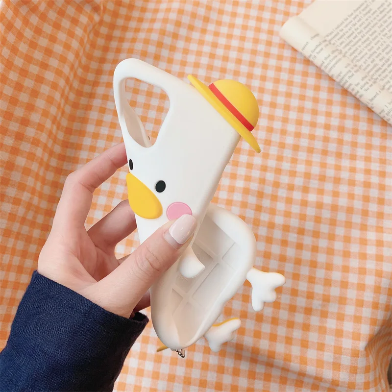 

Cute Duck Silicone Phone Case For 12 11 Pro Max X Xr Xs Max 6 7 8 Plus Shockproof Back Cover Cases For iPhone 12 With Pendant