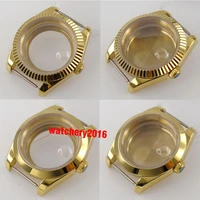 39mm yellow gold sapphire watch case for nh35 nh36 miyota 8215 dg 2813 movement flutedpolished bezel glasssteel case back